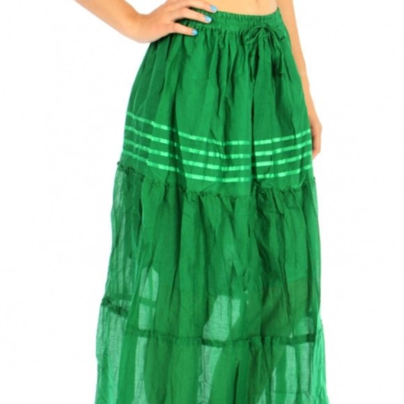 HIGHNESS NYC Beach Breeze Light Sheer Summer Cotton Green Ruffle Skirt OS - Picture 7 of 7